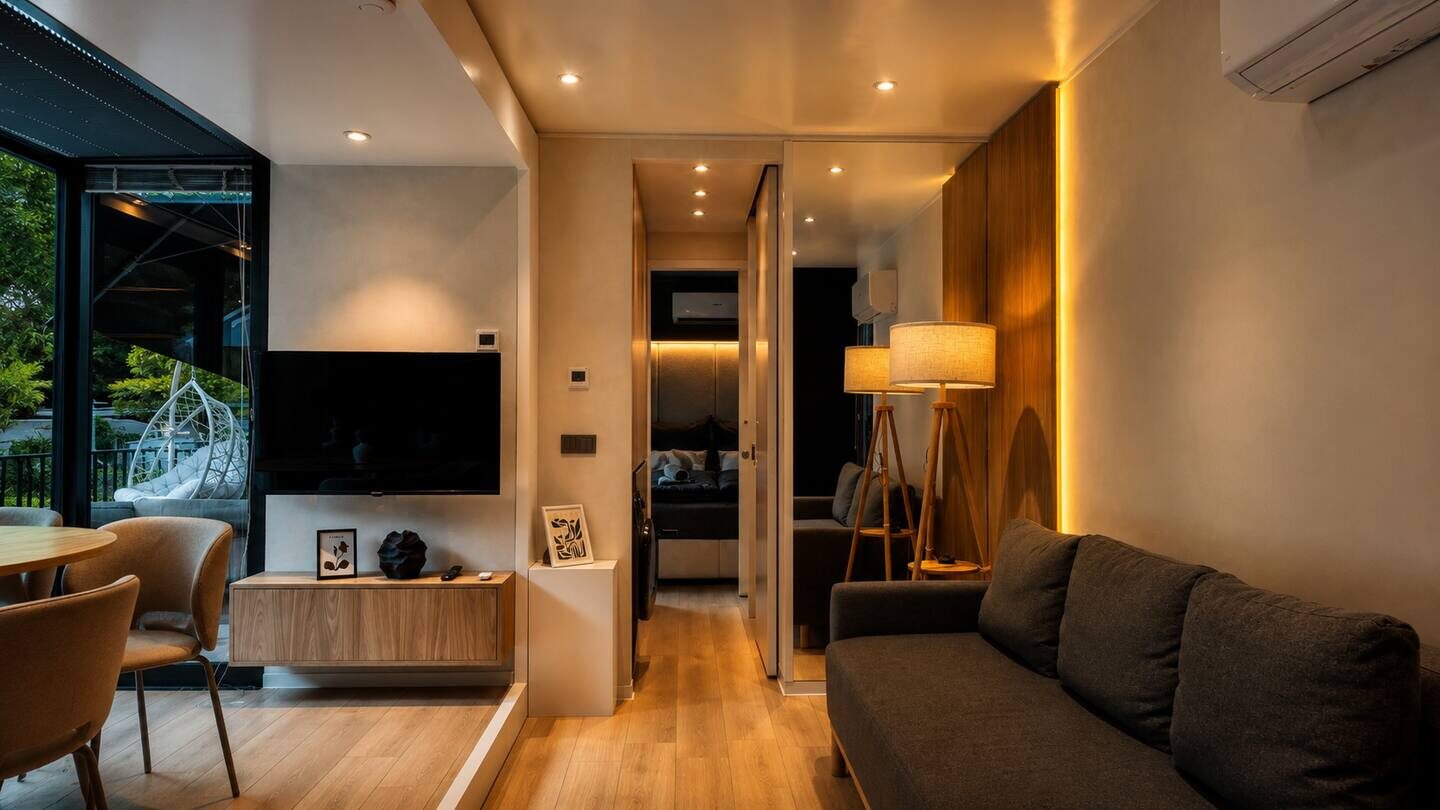 Living area with sofa and TV